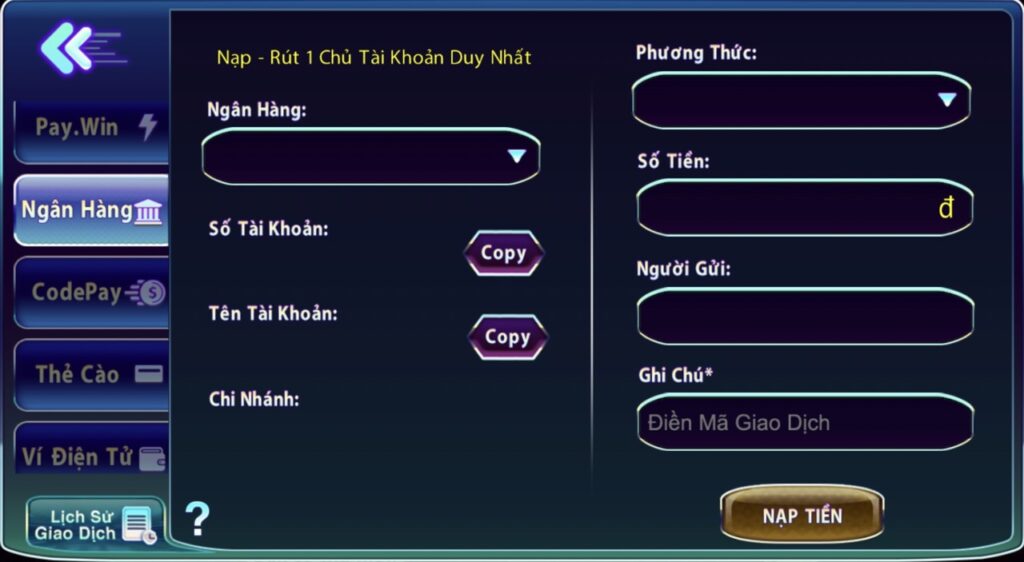 Nạp tiền ngân hàng nhanh tại 789 Club