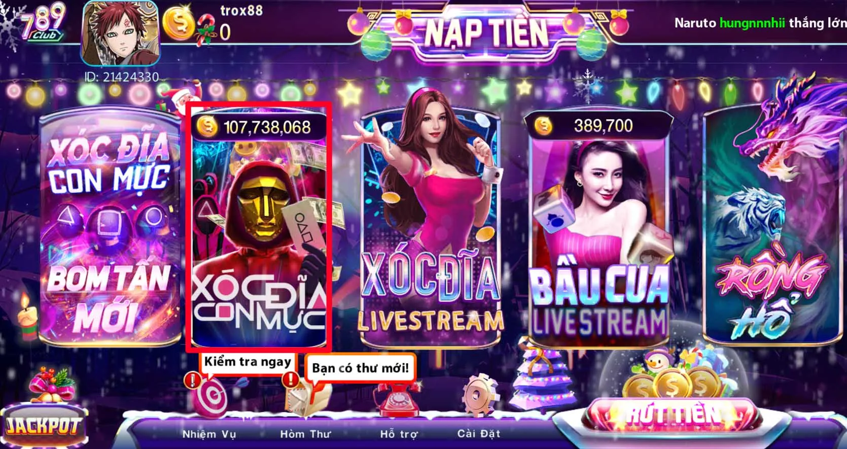 Tham gia slot game xóc đĩa con mực